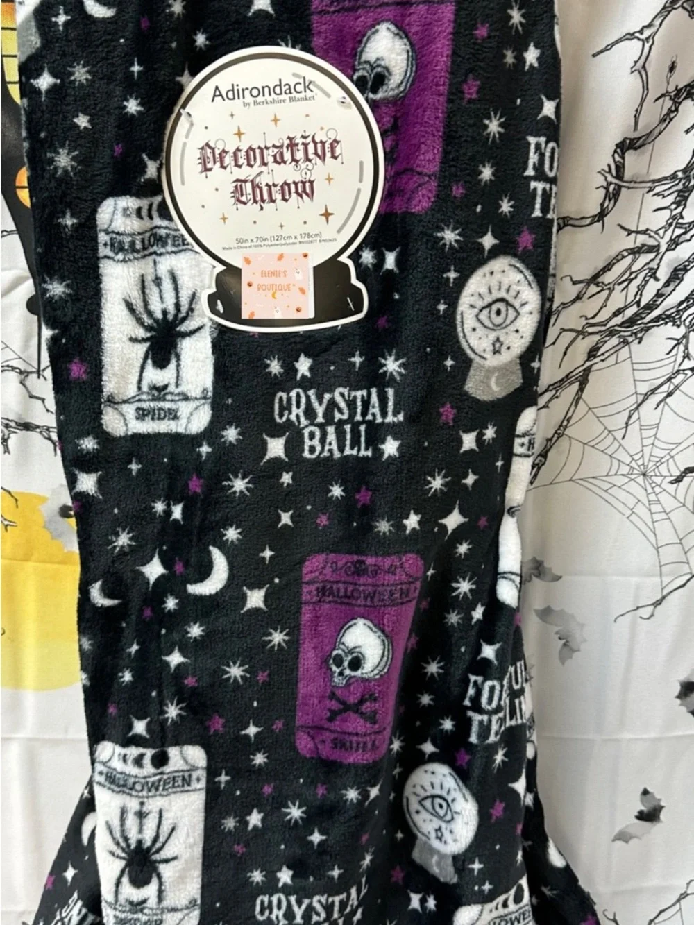Halloween Crystal Ball Throw Blanket - Black & Purple